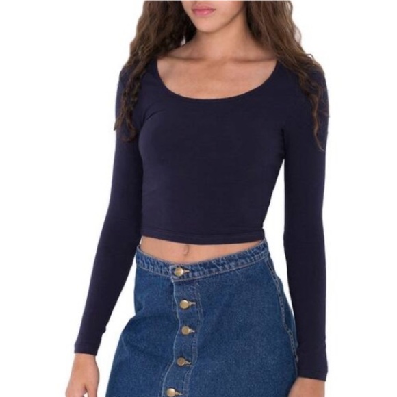 american apparel | cotton navy long sleeve crop top - Picture 4 of 5
